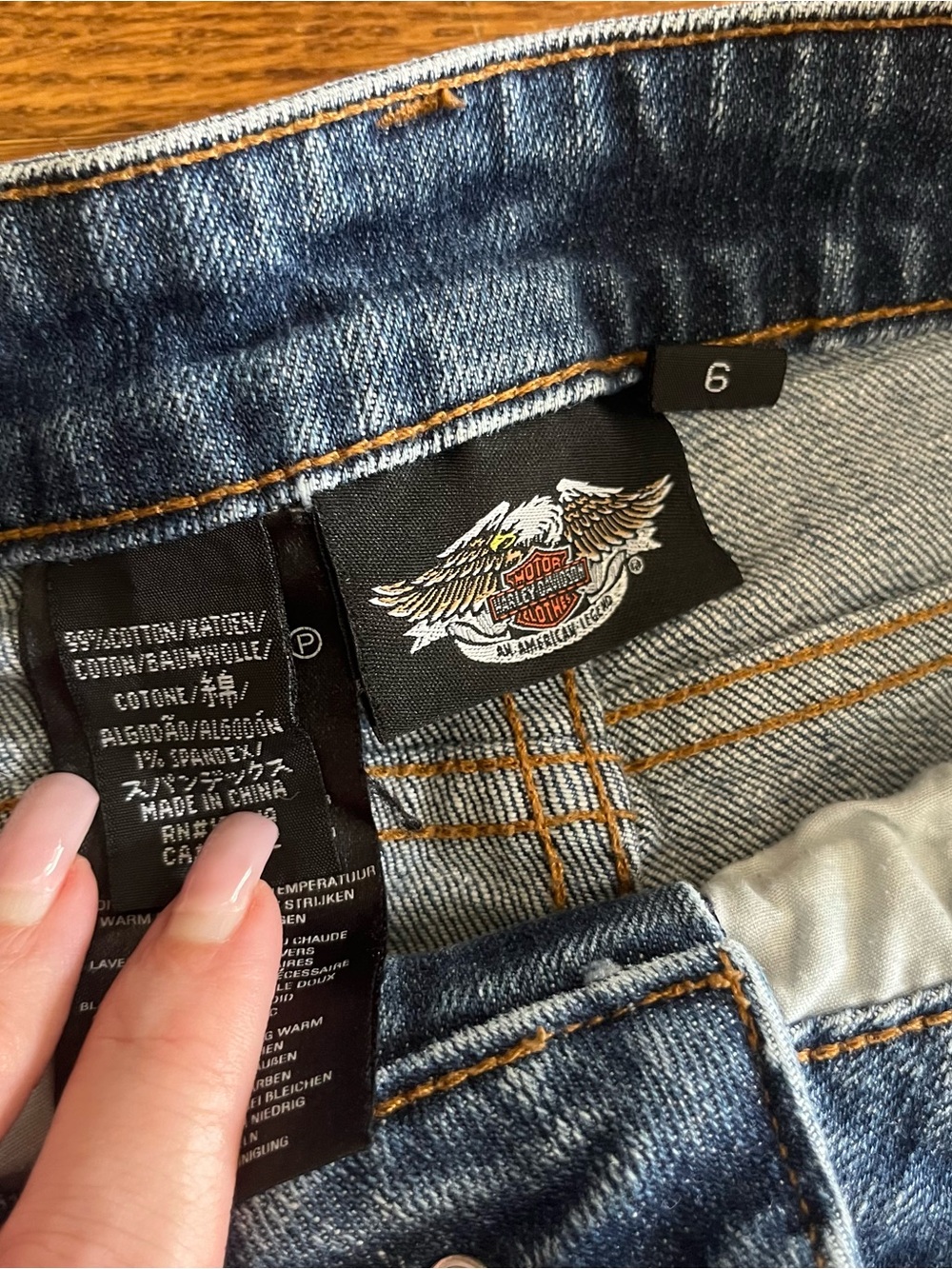 Harley Davidson 6 denim jean shorts women micro booty 2.5” inseam embroidered - Picture 6 of 8
